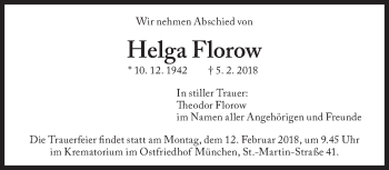 Traueranzeige von Helga Florow von Süddeutsche Zeitung
