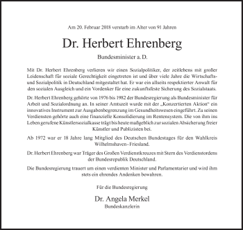 Traueranzeige von Herbert Ehrenberg von Süddeutsche Zeitung