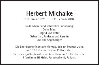 Traueranzeige von Herbert Michalke von Süddeutsche Zeitung
