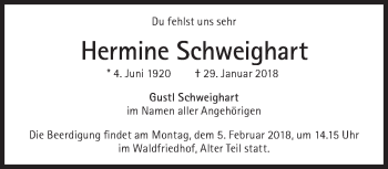 Traueranzeige von Hermine Schweighart von Süddeutsche Zeitung
