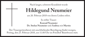 Traueranzeige von Hildegund Neumeier von Süddeutsche Zeitung