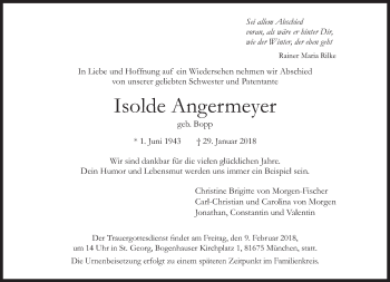 Traueranzeige von Isolde Angermeyer von Süddeutsche Zeitung