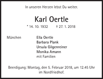Traueranzeige von Karl Oertle von Süddeutsche Zeitung