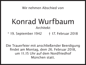 Traueranzeige von Konrad Wurfbaum von Süddeutsche Zeitung