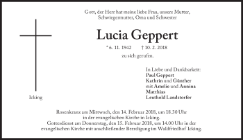 Traueranzeige von Lucia Geppert von Süddeutsche Zeitung