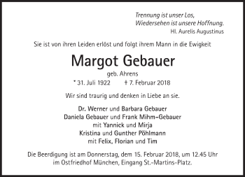 Traueranzeige von Margot Gebauer von Süddeutsche Zeitung