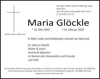 Traueranzeige von Maria Glöckle von Süddeutsche Zeitung
