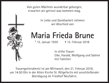 Traueranzeige von Maria Frieda Brune von Süddeutsche Zeitung
