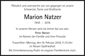 Traueranzeige von Marion Natzer von Süddeutsche Zeitung