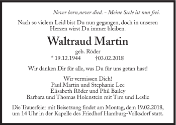 Traueranzeige von Martin Waltraud von Süddeutsche Zeitung