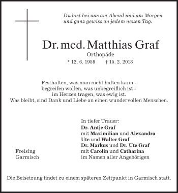 Traueranzeige von Matthias Graf von Süddeutsche Zeitung