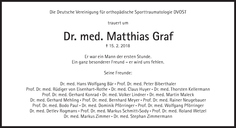  Traueranzeige für Matthias Graf vom 24.02.2018 aus Süddeutsche Zeitung