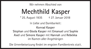 Traueranzeige von Mechthild Kasper von Süddeutsche Zeitung