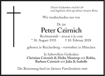 Traueranzeige von Peter Czirnich von Süddeutsche Zeitung