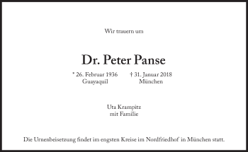 Traueranzeige von Peter Panse von Süddeutsche Zeitung