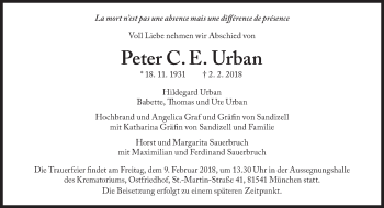 Traueranzeige von Peter  Urban von Süddeutsche Zeitung
