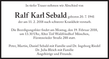 Traueranzeige von Ralf Karl Sebald von Süddeutsche Zeitung