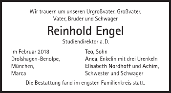 Traueranzeige von Reinhold Engel von Süddeutsche Zeitung