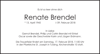 Traueranzeige von Renate Brendel von Süddeutsche Zeitung