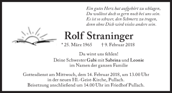 Traueranzeige von Rolf Straninger von Süddeutsche Zeitung