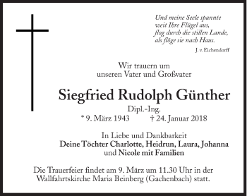 Traueranzeige von Siegfried Rudolph Günther von Süddeutsche Zeitung