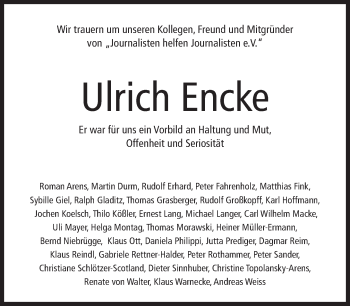 Traueranzeige von Ulrich Encke von Süddeutsche Zeitung