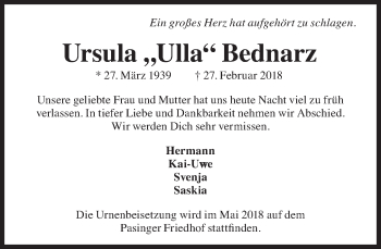Traueranzeige von Ursula Bednarz von Süddeutsche Zeitung