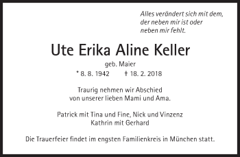 Traueranzeige von Ute Erika Aline  Keller von Süddeutsche Zeitung