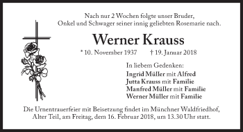 Traueranzeige von Werner Krauss von Süddeutsche Zeitung