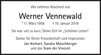 Traueranzeige von Werner Vennewald von Süddeutsche Zeitung