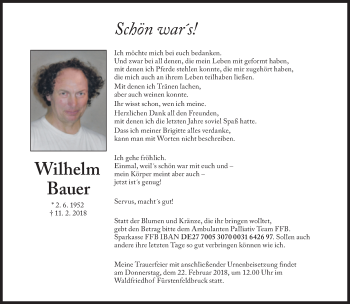 Traueranzeige von Wilhelm Bauer von Süddeutsche Zeitung