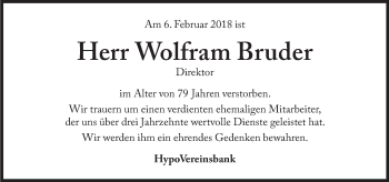 Traueranzeige von Wolfram Bruder von Süddeutsche Zeitung
