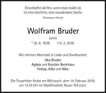 Traueranzeige von Wolfram Bruder von Süddeutsche Zeitung
