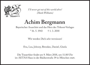 Traueranzeige von Achim Bergmann von Süddeutsche Zeitung