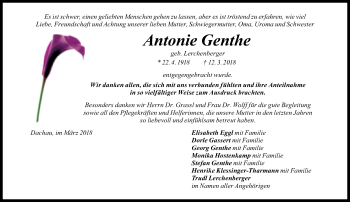 Traueranzeige von Antonie Genthe von Süddeutsche Zeitung
