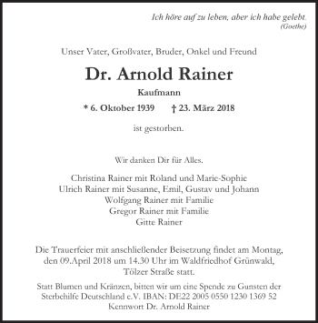 Traueranzeige von Arnold Rainer von Süddeutsche Zeitung