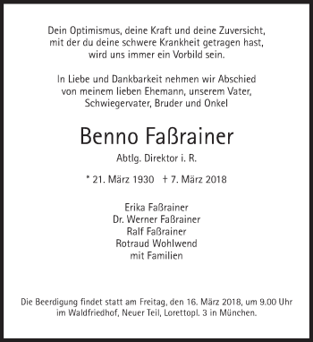 Traueranzeige von Benno Faßrainer von Süddeutsche Zeitung