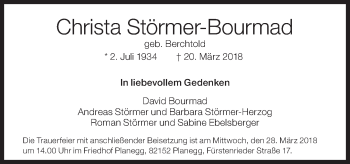 Traueranzeige von Christa Störmer-Bourmad von Süddeutsche Zeitung