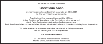 Traueranzeige von Christina Koch von Süddeutsche Zeitung