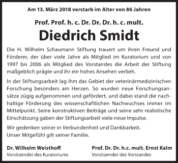 Traueranzeige von Diedrich Smidt von Süddeutsche Zeitung