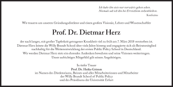 Traueranzeige von Dietmar Herz von Süddeutsche Zeitung