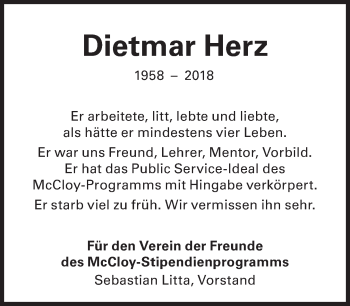 Traueranzeige von Dietmar Herz von Süddeutsche Zeitung