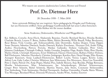 Traueranzeige von Dietmar Herz von Süddeutsche Zeitung