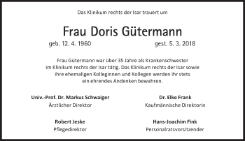 Traueranzeige von Doris Gütermann von Süddeutsche Zeitung