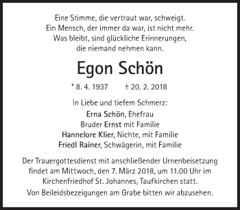 Traueranzeige von Egon Schön von Süddeutsche Zeitung