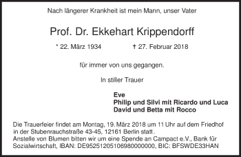 Traueranzeige von Ekkehart Krippendorff von Süddeutsche Zeitung