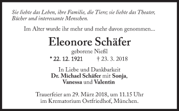 Traueranzeige von Eleonore Schäfer von Süddeutsche Zeitung
