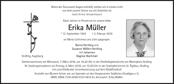 Traueranzeige von Erika Müller von Süddeutsche Zeitung