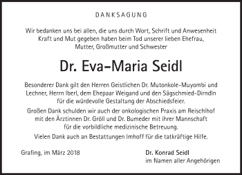 Traueranzeige von Eva-Maria Seidl von Süddeutsche Zeitung