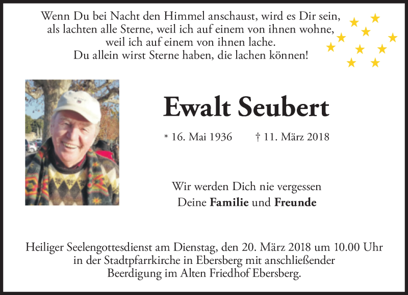  Traueranzeige für Ewalt Seubert vom 17.03.2018 aus Süddeutsche Zeitung